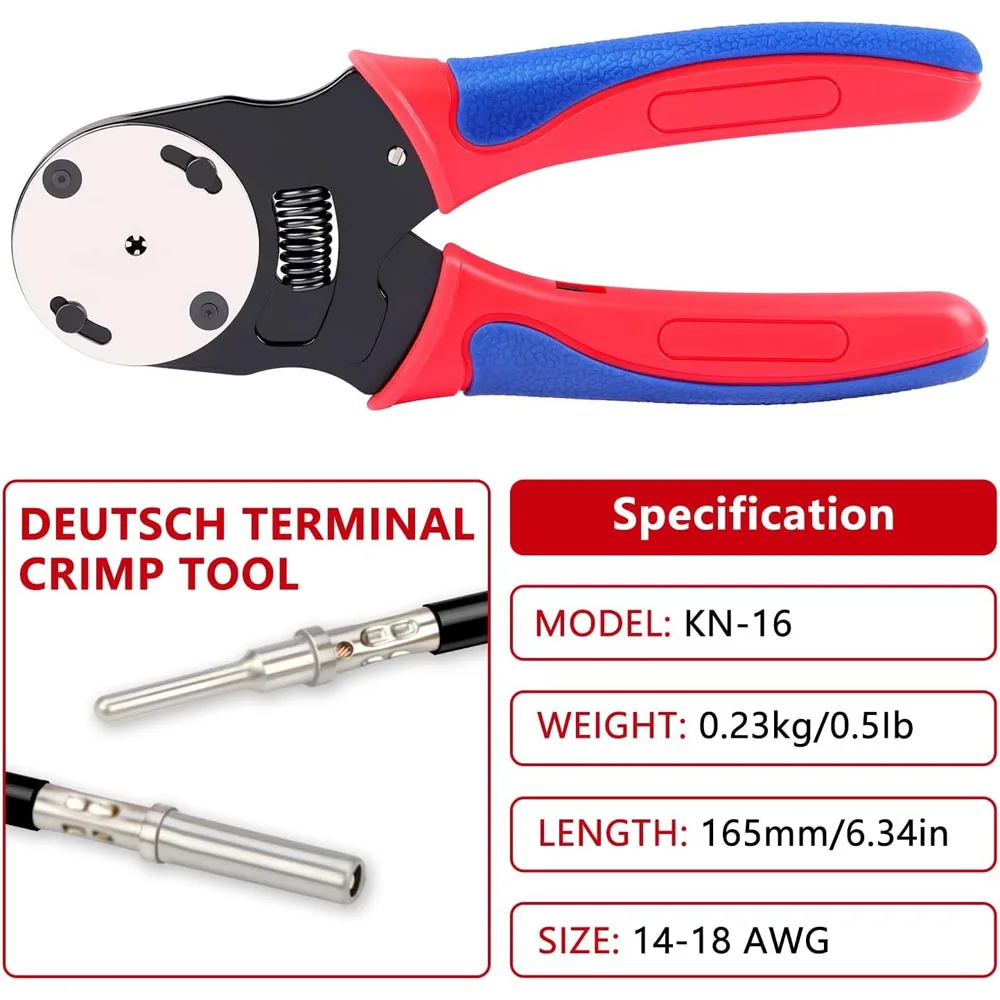 Deutsch Crimpzange, 4-Wege-Einprägung, 8-Prägungs-Crimper mit geschlossenem Schaft und Deutsch Crimpwerkzeug für Deutsch-Kontakte – AWG14-22 – Detail 2