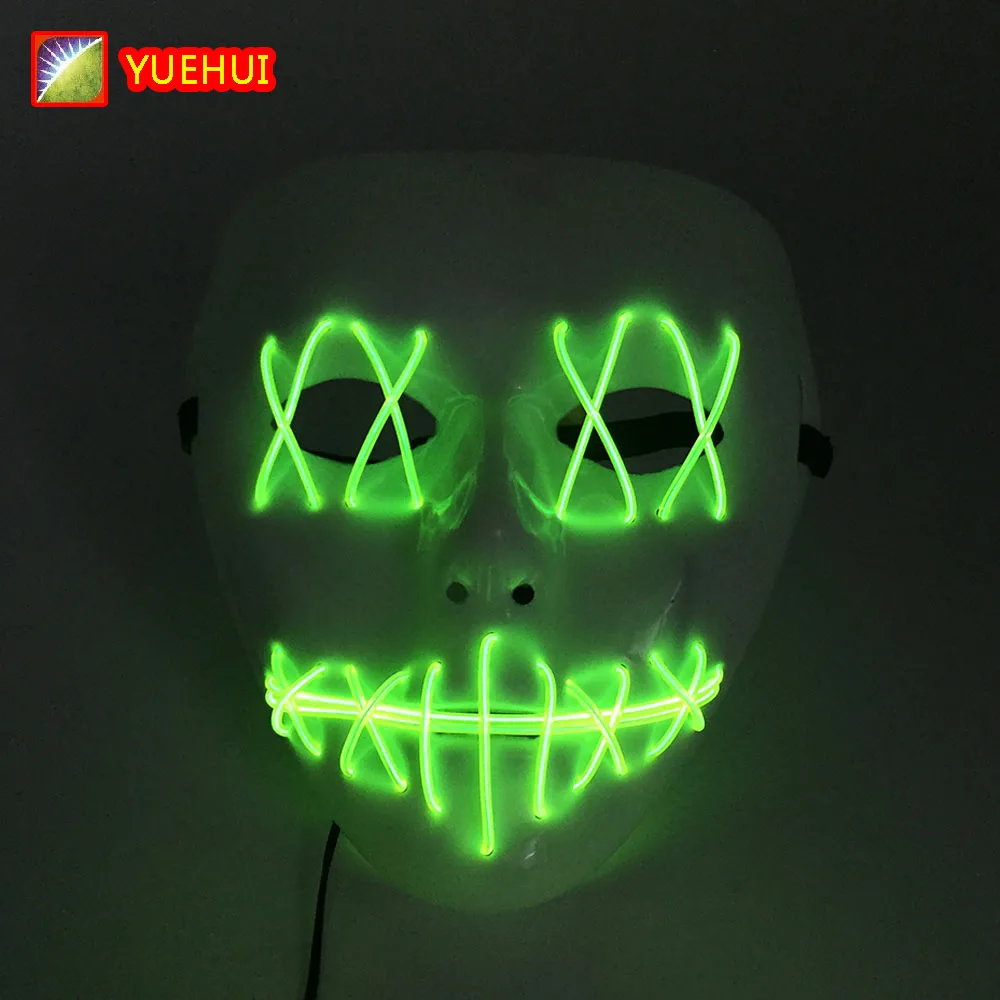 White slit mouth neon mask funny ghost mask EL wire purge mask for Halloween nightclub haunted house props
