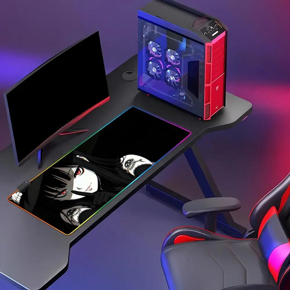 HYBXAXC Gothic Black Rose Witch Anime Mouse Pad Large Dark Aesthetic Desk Mat for Gamers RGB Gaming Pad HD Gamer Large LED Light