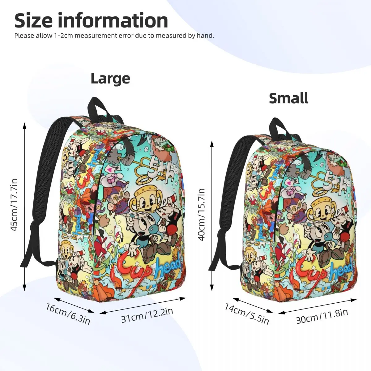 Great Retro Game Cuphead Backpack for Boy Girl Kids Student School Bookbag Canvas Daypack Preschool Primary Bag Travel