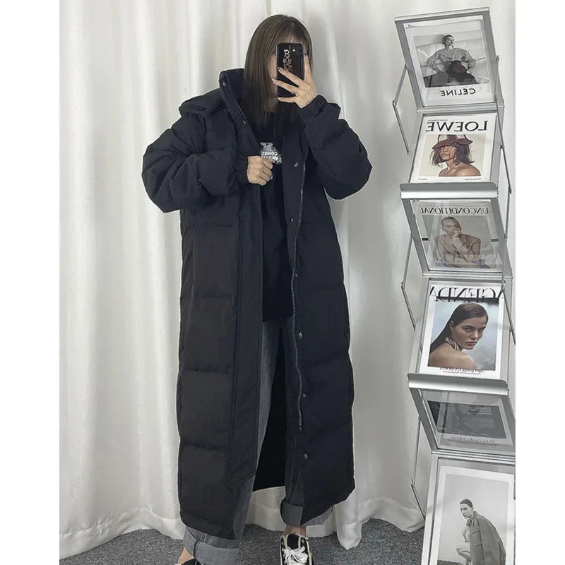 Зимние теплые модные пуховики для женщин с капюшоном Harajuku винтажное свободное высококачественное пальто средней длины ветрозащитное пальто