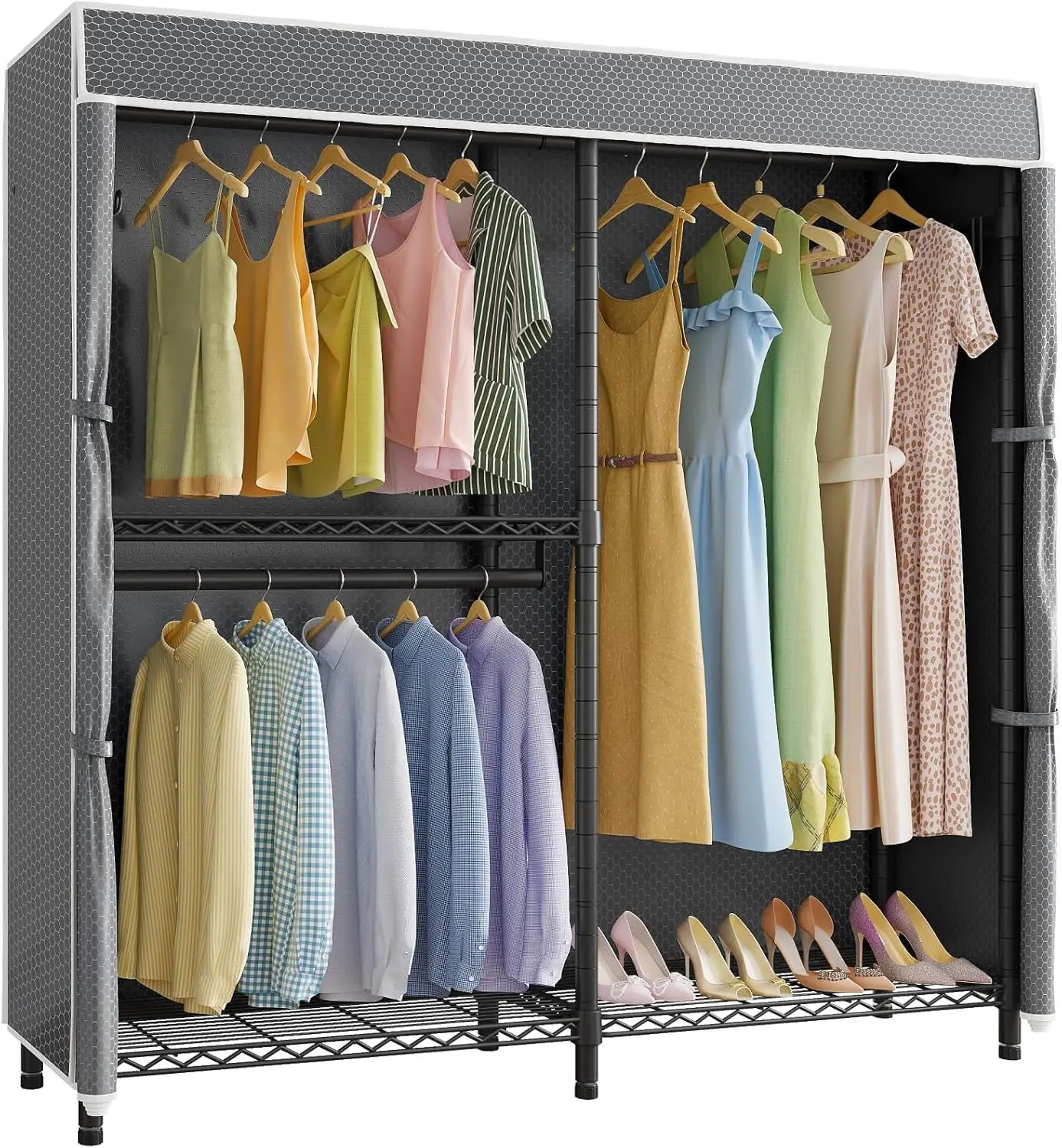

V4C Garment Rack with Cover, Heavy Duty Portable Closet Adjustable Metal Clothing Rack for Hanging Clothes with Hanging Rods