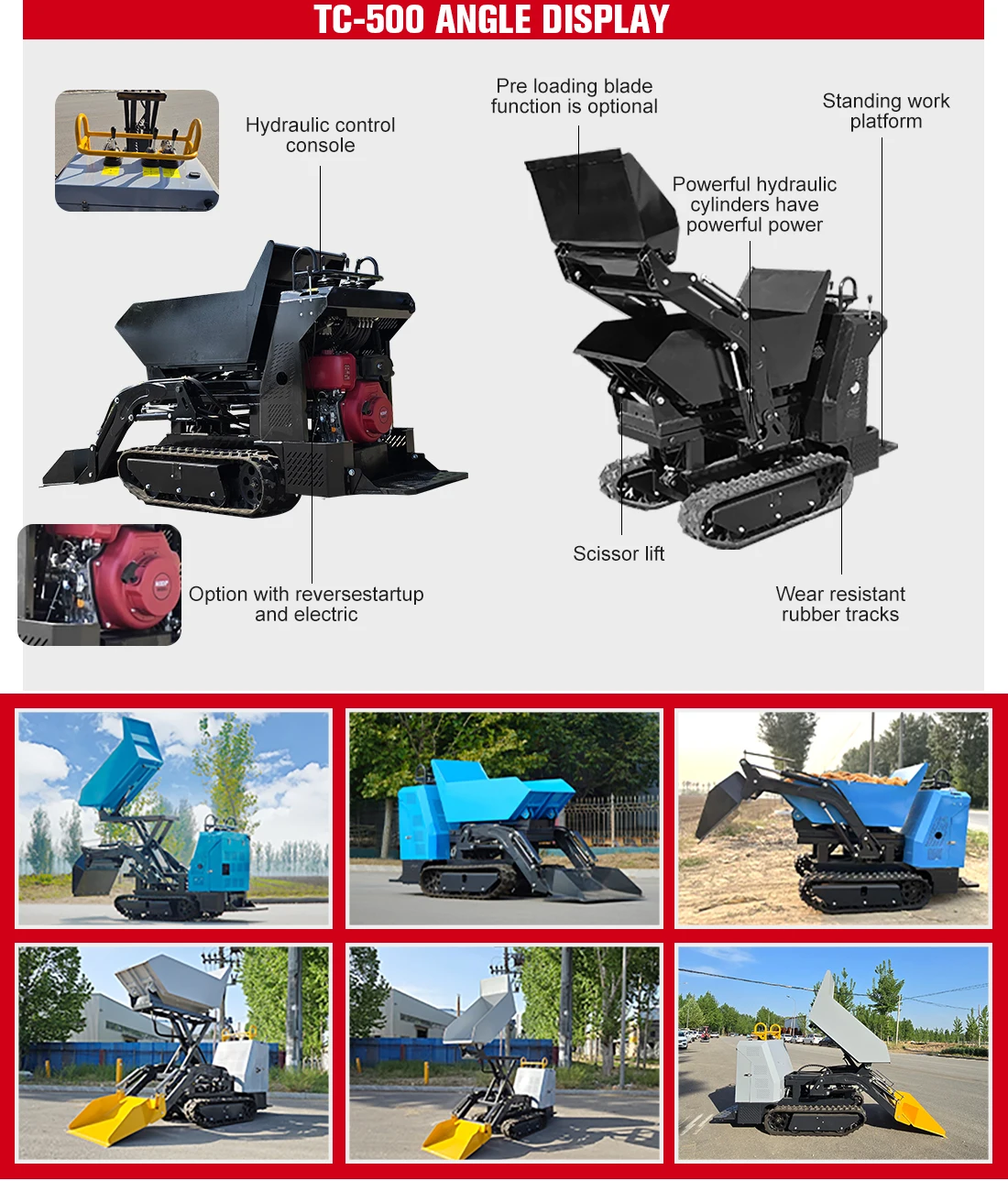 Passen Sie die Mini-Dumper-Fabrik an. Passen Sie den 500 kg Crawler-Dumper-LKW EURO 5 EPA an. Schnelle Lieferung. Hohe Qualität. Heißer Verkauf – Detail 8