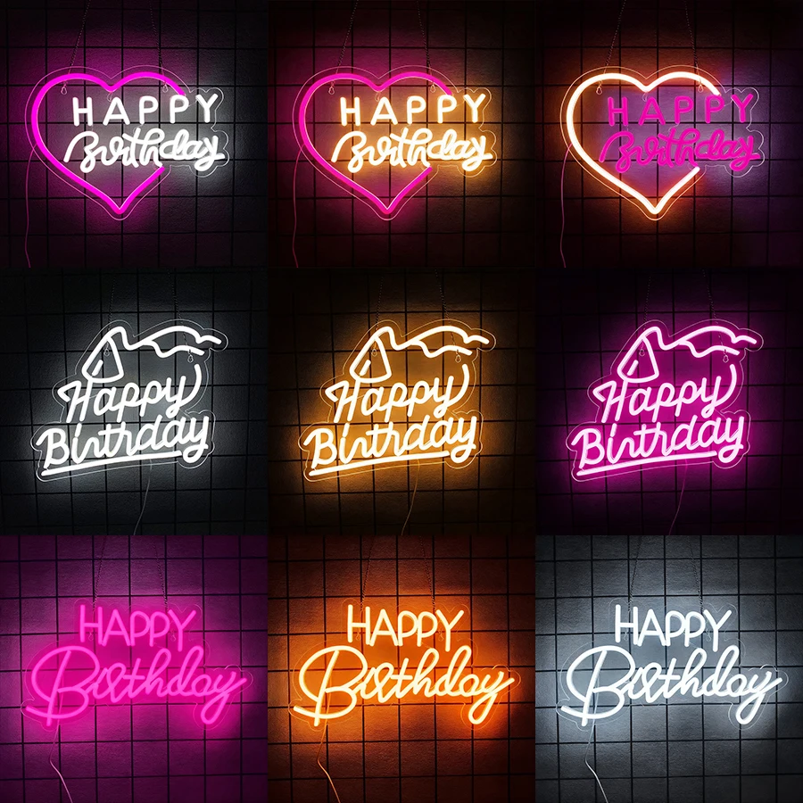 Happy Birthday Neon Sign for Wall Decor,LED Birthday Light Up Sign for Birthday Party Decorations for Any Ages Bday Celebration