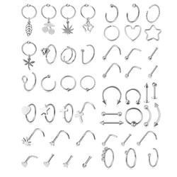 6-12pcs Hoop Nose Rings Septum Piercing Set Cartiliage Stud Earrings Tragus Helix Stainless Steel Ear Lip Hoop Kit Body Jewelry