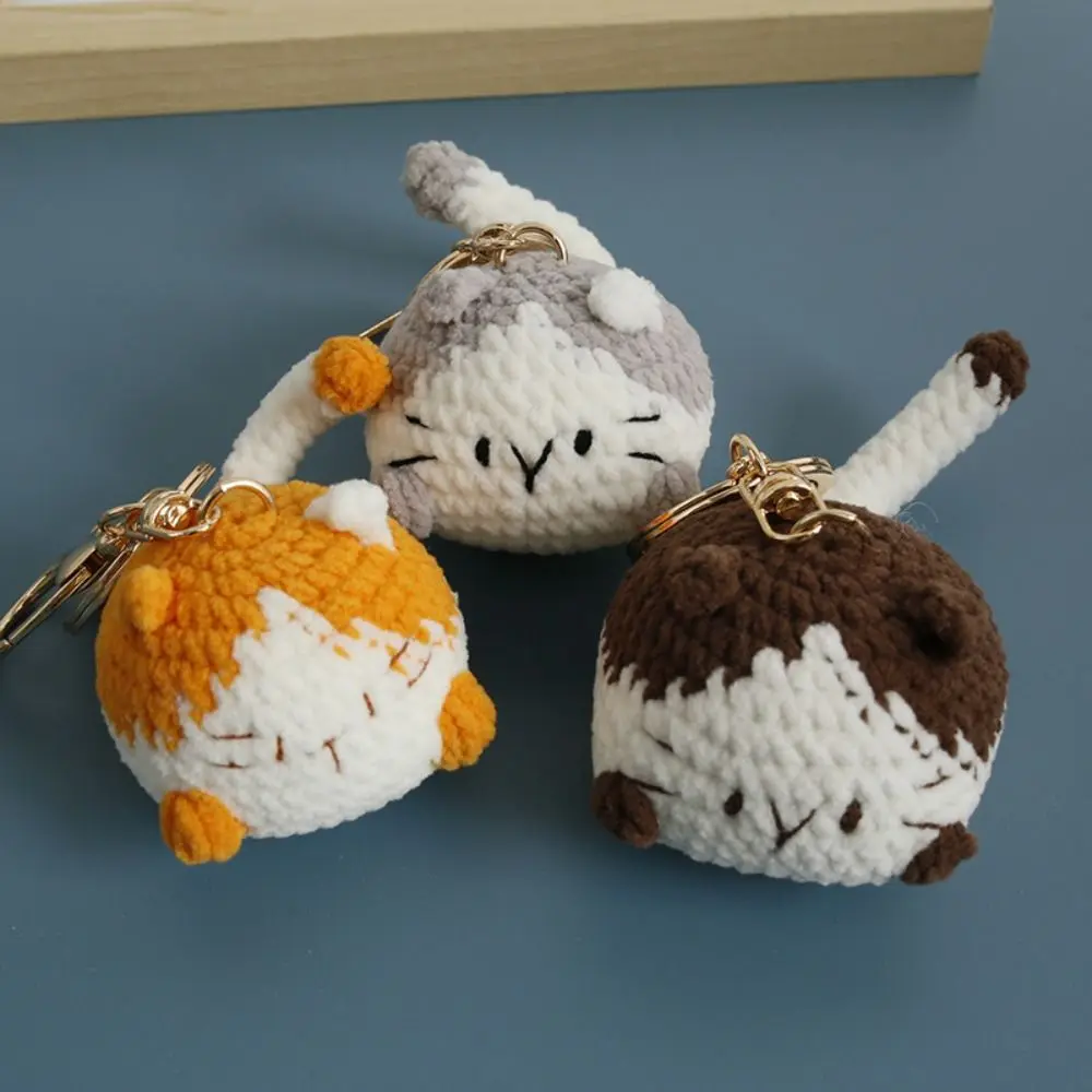 Creative Handmaking Crochet Kitten Keyrings Animal Cartoon Handwoven Cat Pendant Kawaii Knitting Cat Key Chain Backpack