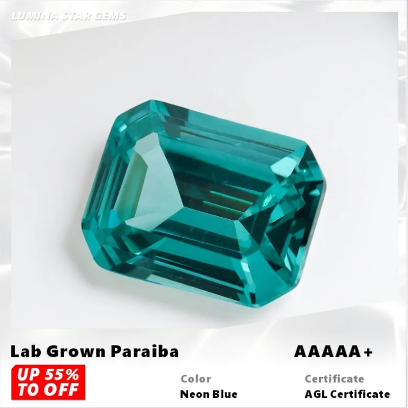 

L-Lab Grown Paraiba Gemstone Emerald Cut Neon Blue Synthetic Tourmaline Loose For Jewelry Setting&Custom Selectable AGL report