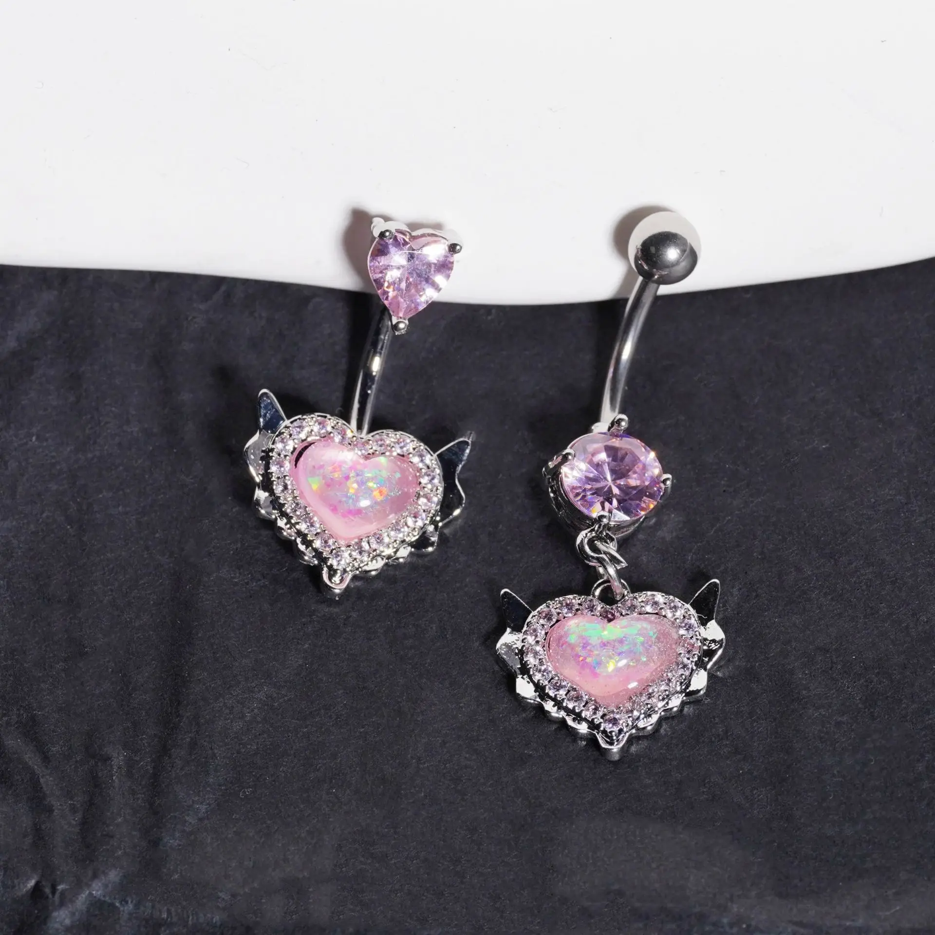 

Pink Heart Belly Button Ring Stainless Steel 14G Pink Opal Heart Navel Piercing Ombligo For Women Belly Piercing Nombril Jewelry