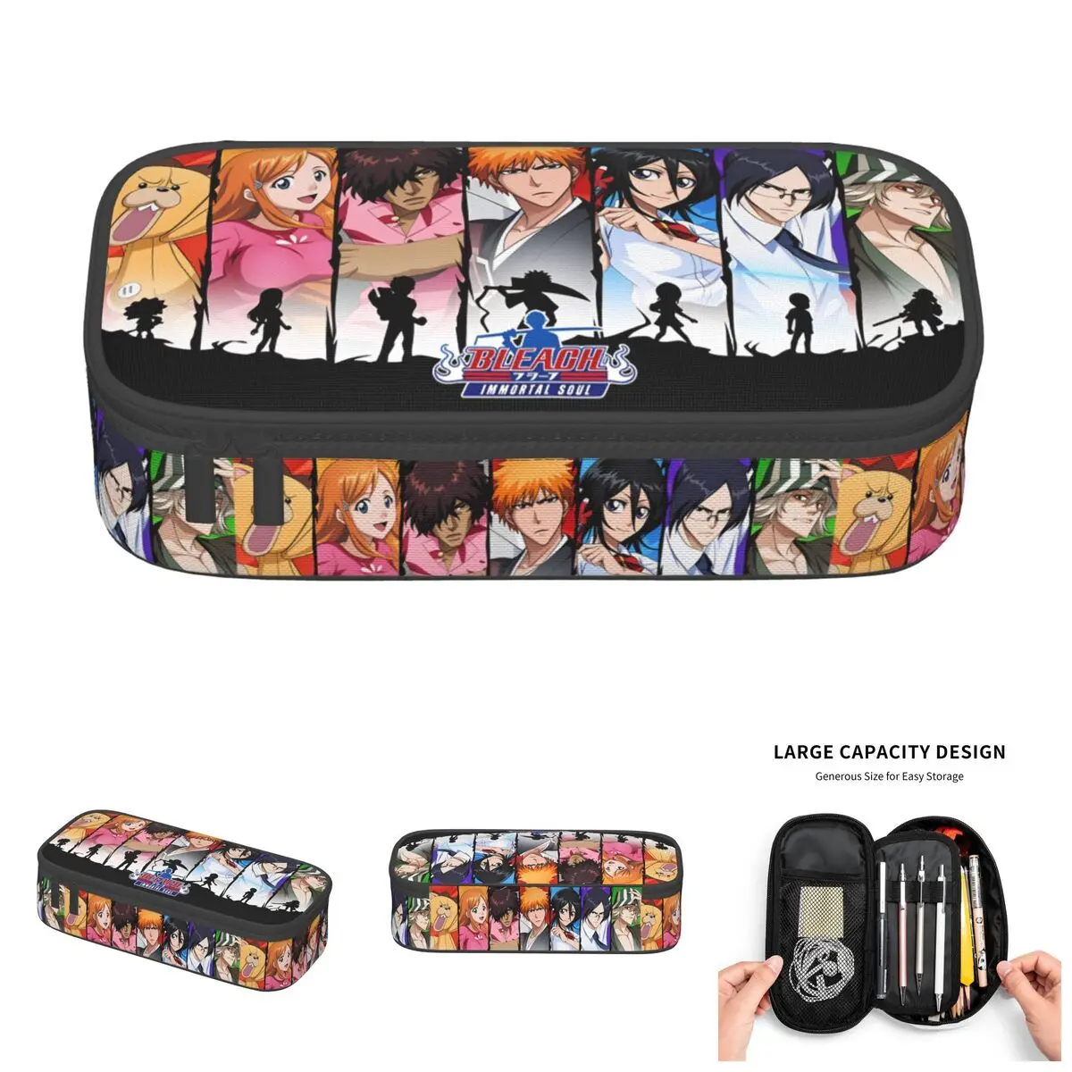 Estojo de Lápis Fofo Kon Bleach Orihime Inoue Ichigo Kurosaki para Meninas e Meninos, Estojo Grande para Canetas Rukia Kuchiki, Material Escolar