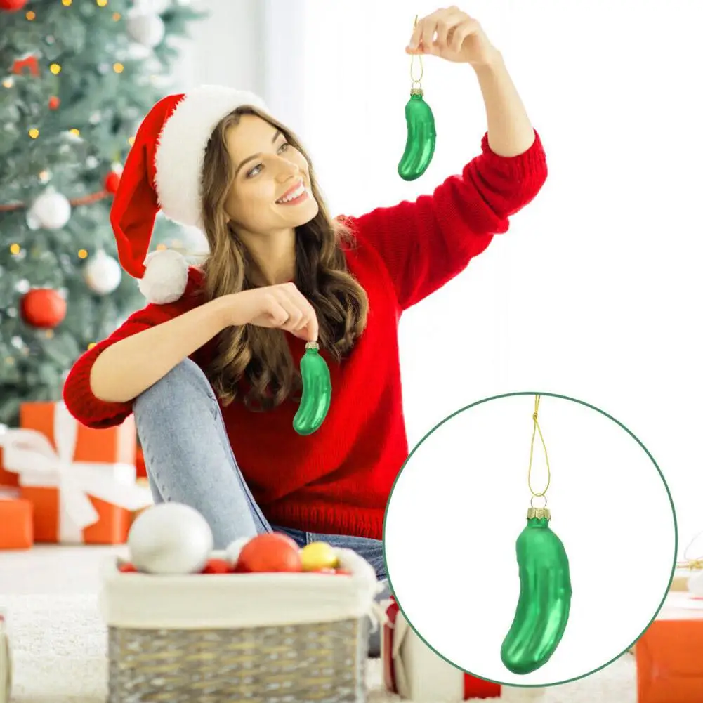 Christmas Green Glass Cucumber Decoration Pendants Small Simulation Hanging Ornaments Cucumber Xmas Tree Decor Christmas K0s4