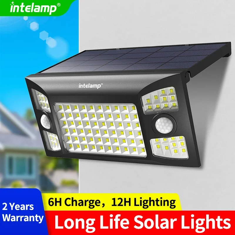 Intelamp Langlebige 1300LM 4000mAh Solarleuchten für den Außenbereich, 6 Stunden Ladezeit, Beleuchtung die ganze Nacht mit zwei Bewegungssensoren 180° °   Weitwinkel-Solarlampe mit großem Solarpanel,