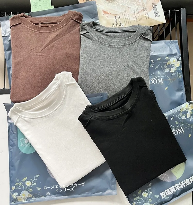 Soft Pure Color round Neck Long Sleeve Women's T-shirt C786 Spring Autumn Base Layer Shirt Design Sense Shoulder Level Top