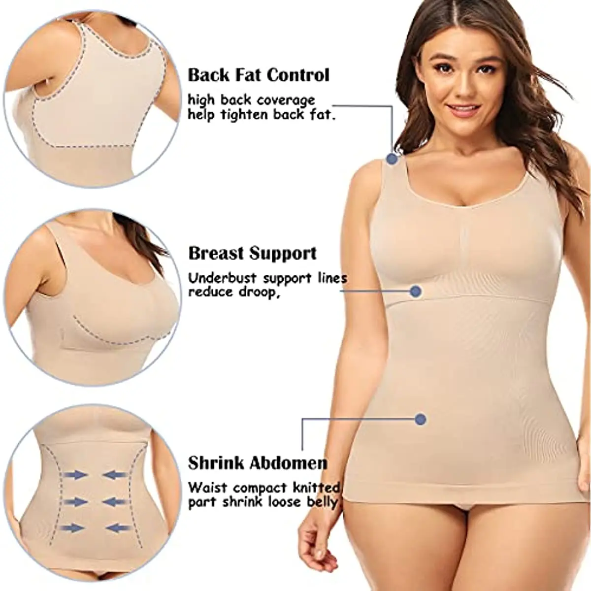 MISSMOLY Plus Size Women Shapewear Built in Bra Camisole Tank Tops Tummy Control Corset Slimming Belly Compression Undershirt