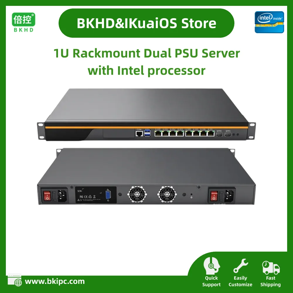 IKuaiOS 1U Rackmount Netwerkapparaat 3e generatie Core 8x2.5G Ethernet Dual Port SFP voor Firewall Router Server Dual PSU 989RH