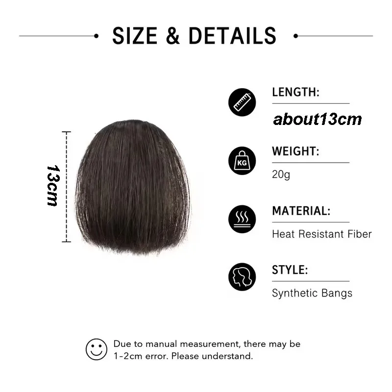 Synthetic Neat Straight Bangs Clip In Fringe Hairpiece for Women High Temperature Fiber Lightweight Front Hair Extension