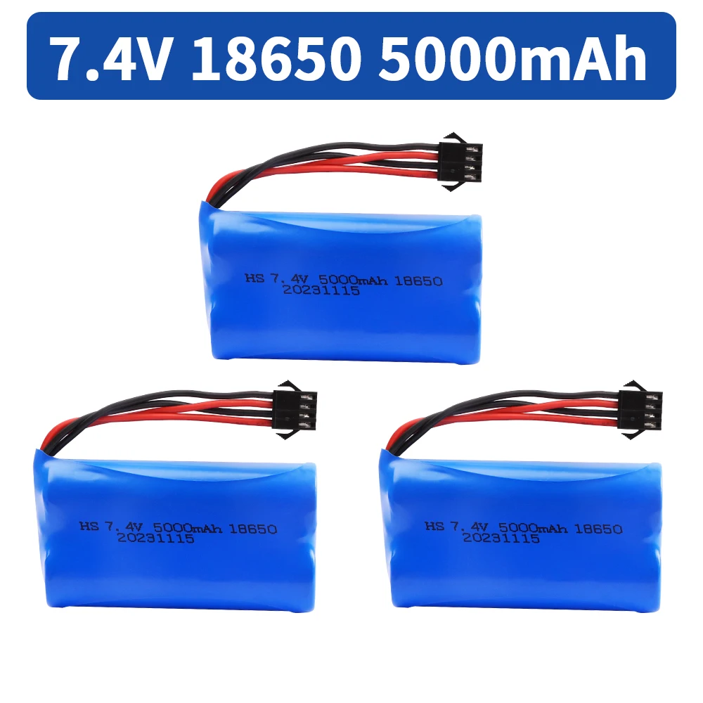 7.4V 5000mah 18650 LI-ION Battery with SM-4P Plug for car model water bullet guns toys parts RC toys Boat Spare Parts 2S battery