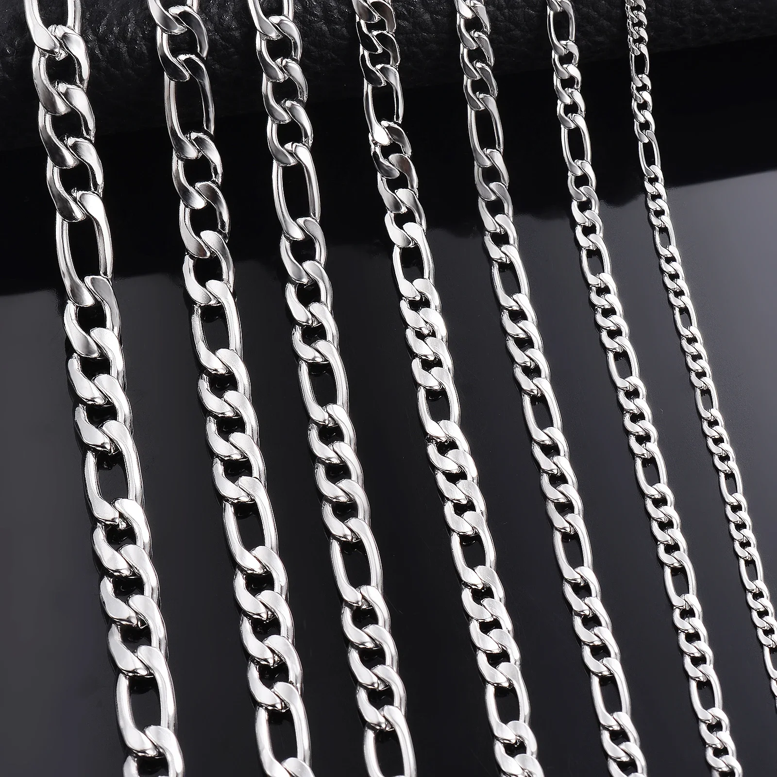 1 Stück 3mm/3,8mm/4,5mm/5mm/6mm/7mm/7,5mm Figaro-Gliederkette Schmuck Klassische Panzerkette Halskette aus Edelstahl für Männer und Frauen – Detail 4