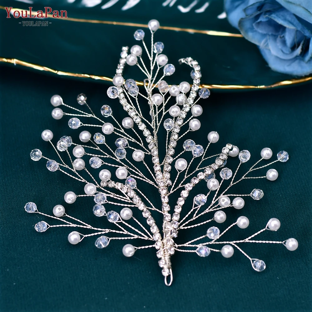 

YouLaPan Woman Head Piece for Party Pearl Crystal Bridal Headband Wedding Hair Accessories Bride Tiara Bridesmaid Headwear HP587