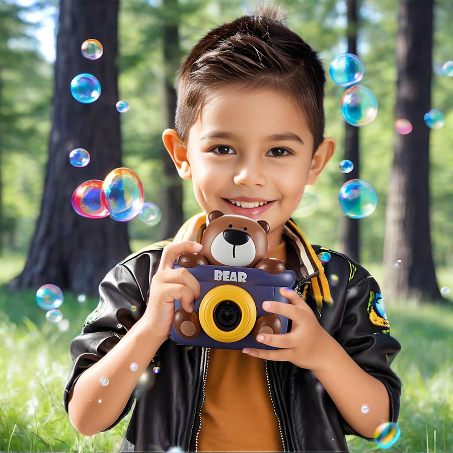 น่ารักมีรูพรุนไฟฟ้าหมี Bubble Machine ของเล่นเด็กอัตโนมัติสบู่ Blower พร้อมไฟเพลงฤดูร้อนกลางแจ้งเกมของเล่น