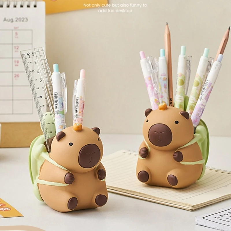 Capybara รูปปากกาคอนเทนเนอร์แปรงแต่งหน้าเรซิ่นโต๊ะเครื่องประดับ Dropship