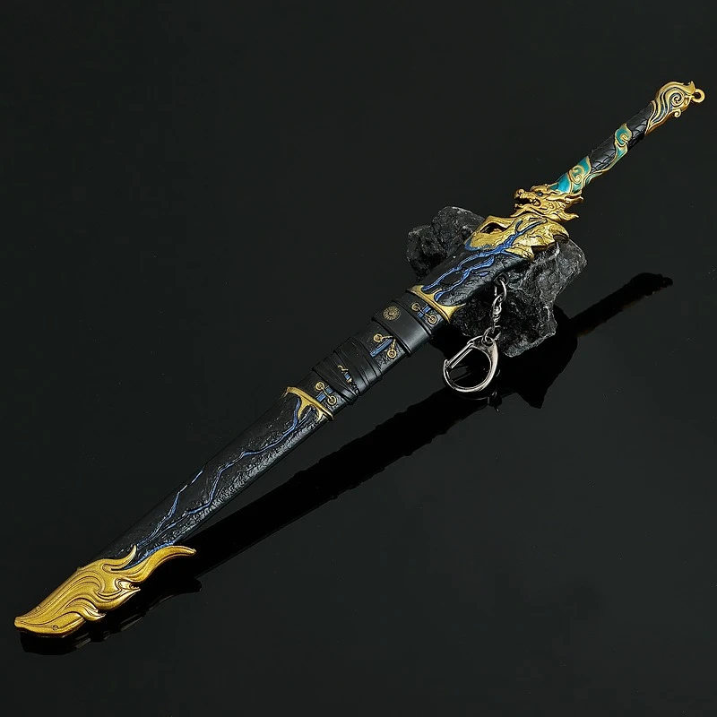 Naraka de 28cm/11,02 pulgadas: cuchillo antiguo Bladepoint negro y dorado con vaina, periféricos de juego samurái, juguete artesanal, espada, modelos de armas