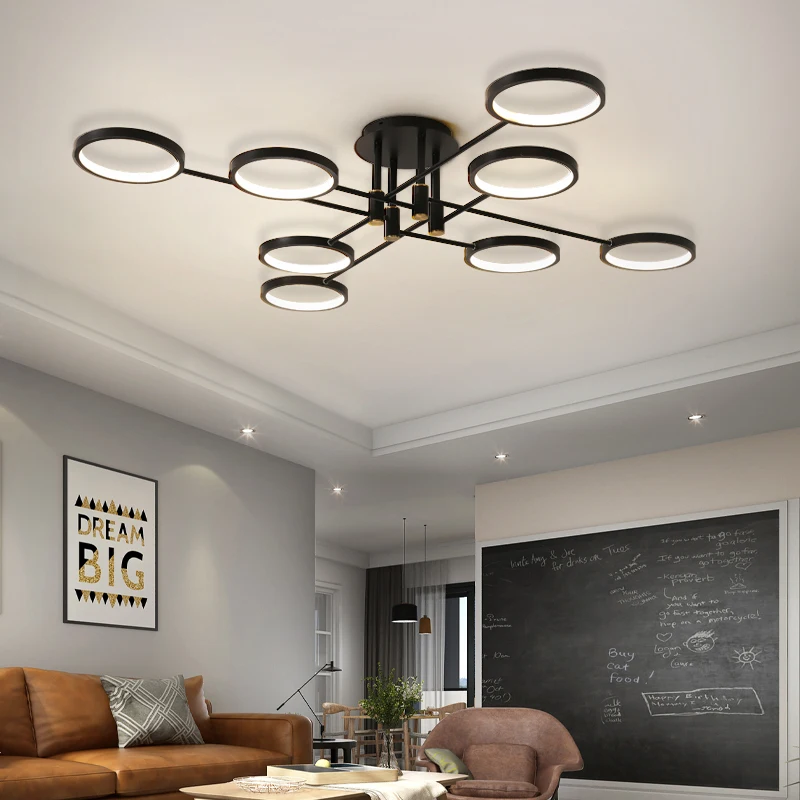 Modern Minimalism Design Balck Art LED Chandelier For Living Room Bedroom Dining Room Kitchen Ceiling Lamp Remote Control Light