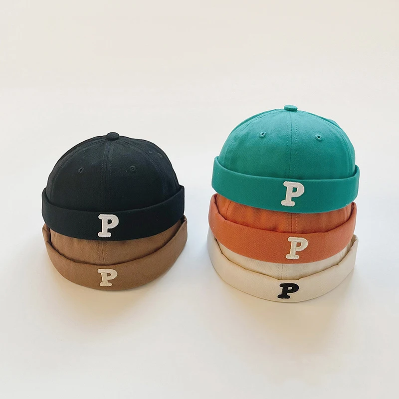 P Letter Embroidery Baby Brimless Hat Fashion Soild Color Boy Girl Beanie Cap Cute Kids Landlord Hats