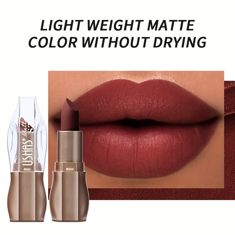 USHAS 12 Color Matte Lipstick Easy-coloring Sexy Nude Velvet Lipsticks Halloween Red Brown Moisturizing Lip Makeup Christmas