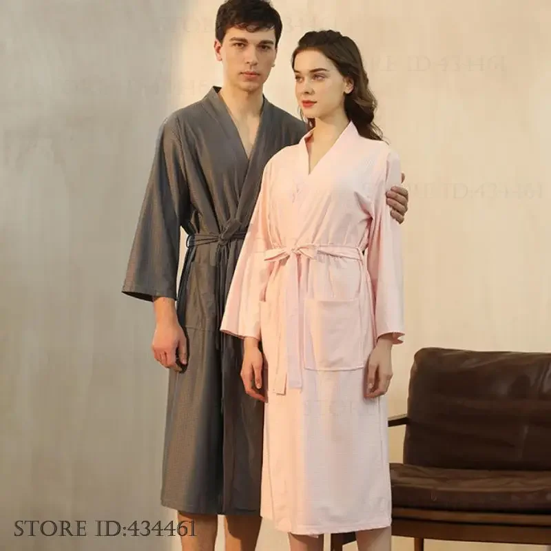 

Waffle Kimono Gown Bathrobe Spring Autumn Couple Sleepwear Long Robe Home Clothing Loose Casual Loungewear Nightwear Nightgown'