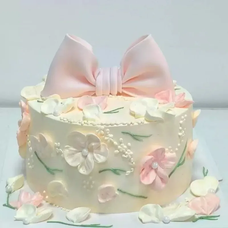 6 Inch Fake Fairy Pearl Bow Cake Model Plastic Decoration Simulated Birthday Mold Ornaments Window Sample Display Shooting Props