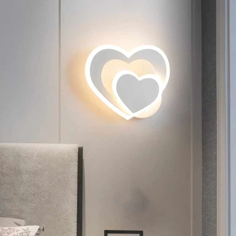 Applique Murale LED en Forme de Cœur, Simple, Style Nordique, Créative, pour Chambre à Coucher, Salon, Couloir, Mur de Fond, Frêne