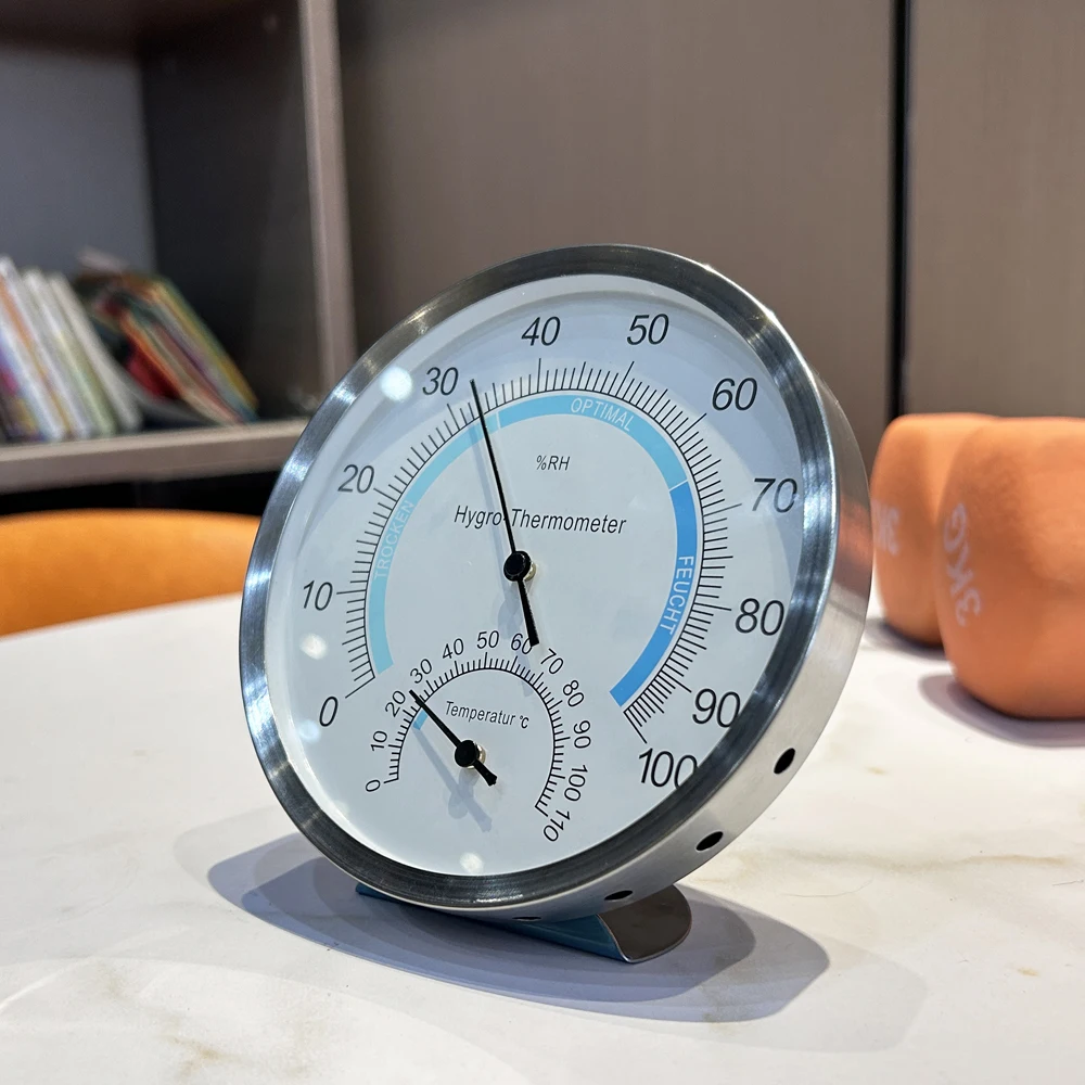 

5inch Indoor Hygrometer Humidity Gauge Indicator Temperature Humidity Monitor Stainless Steel Meter for Home