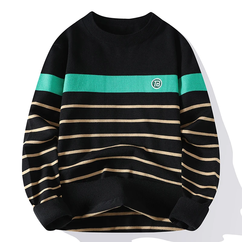 

2024 Autumn/Winter New Fashion Trend Thickened Warm Striped Sweater Men's Casual Relaxed Comfortable Breathable Sweater M-4XL