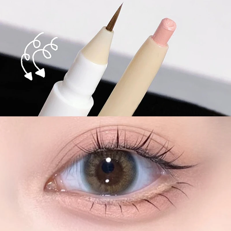 2 in 1 Pink Lying Silkworm Eyeliner Pen Waterproof Long Lasting Not Blooming Matte Pearlescent Eyeshadow Pencil Eye Makeup Tools