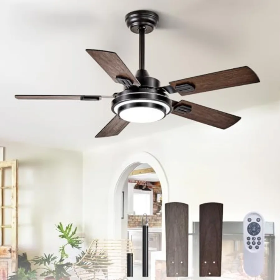 Ceiling Fan with Light: Walnut Ceiling Fans with 5 Blades Dual Finish Reversible - Farmhouse Ceiling Fan with Remote Control No