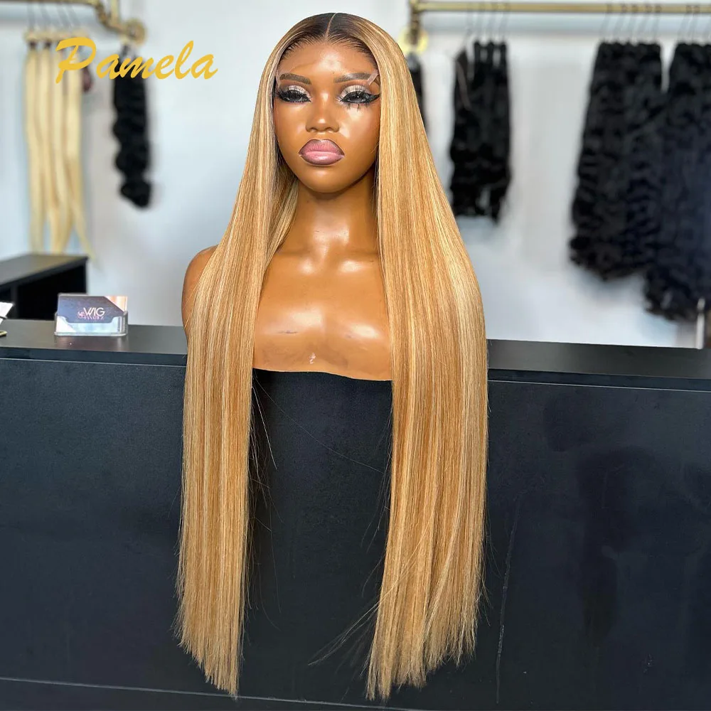 Bone Straight Glueless Wig Human Hair Pre plucked Ready To Wear Ombre 27 30 Colored 13x4 Transparent Lace Front Wig For Women
