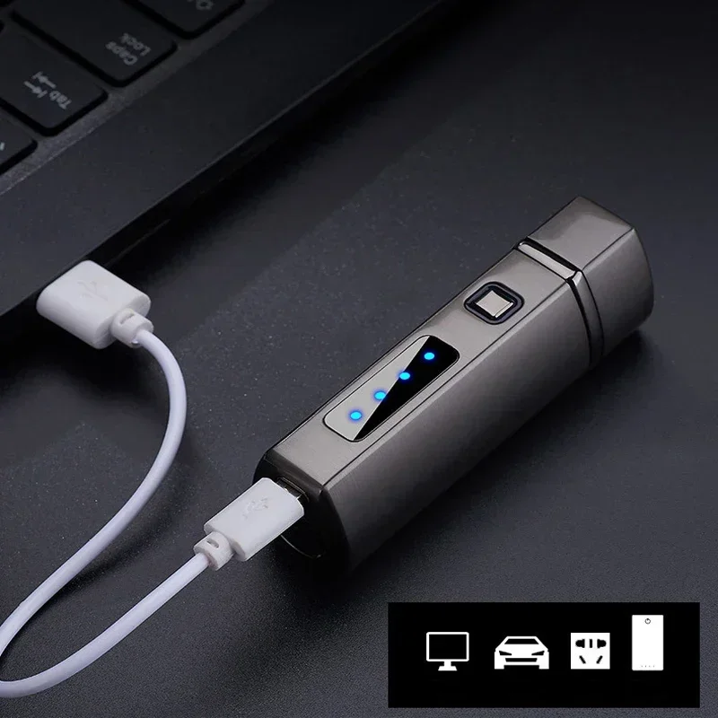 Touch Sensitive Metal Outdoor Windproof Electric USB Charging Lighter Turbo Three Torch Blue Flame Jet Cigar Tool Gas Lighter