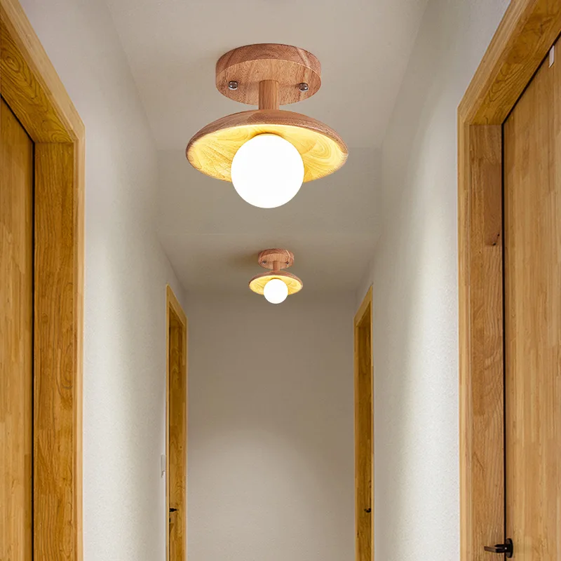 

Wabi Sabi Style Hallway Foyer Ceiling Light Wooden Nordic Lighting Japanese Balcony Dressing Room Retro Lighting