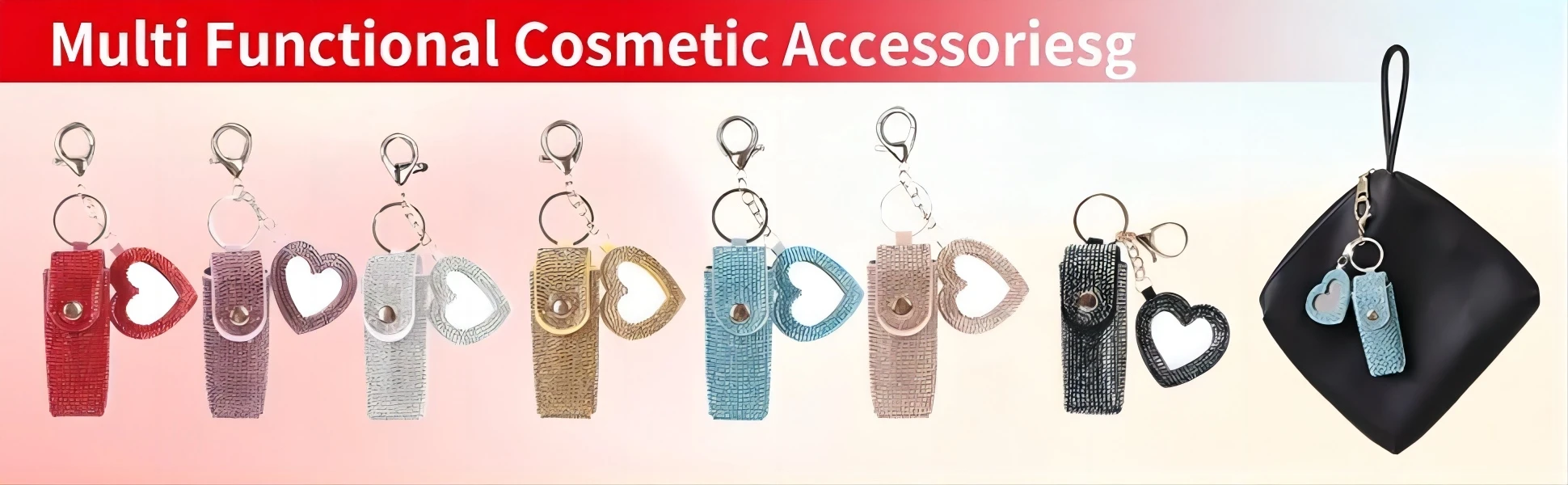 Lipstick Organizer Keychain, Rhinestonee Lipstick Case with Mirror for Women, Portable Lipstick Leather Holder Lip Gloss Bag Lip