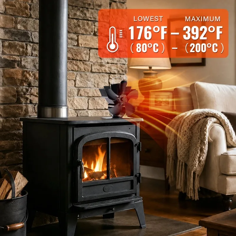 1-2PCS 6 Blade Heat Powered Fireplace Fan Durable Aluminum Silent Operation for Wood Stove Log Burner Home Heating Use