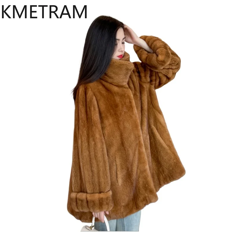 

KMETRAM 100% Whole Mink Fur Jacket Woman Luxury Mid Length Real Fur Coat Winter Outerwears Women Clothing 2025 шуба женская