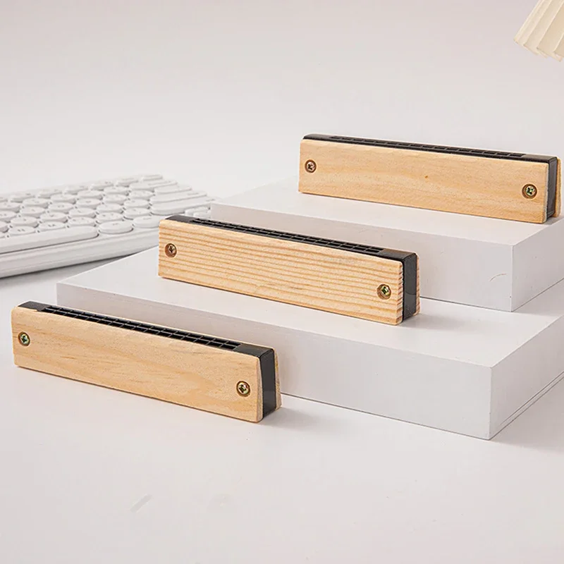 DIY White Embryo Wooden 16 Holes Little Harmonica Musical Instrument Kids Early Educational Enlightenment Toys