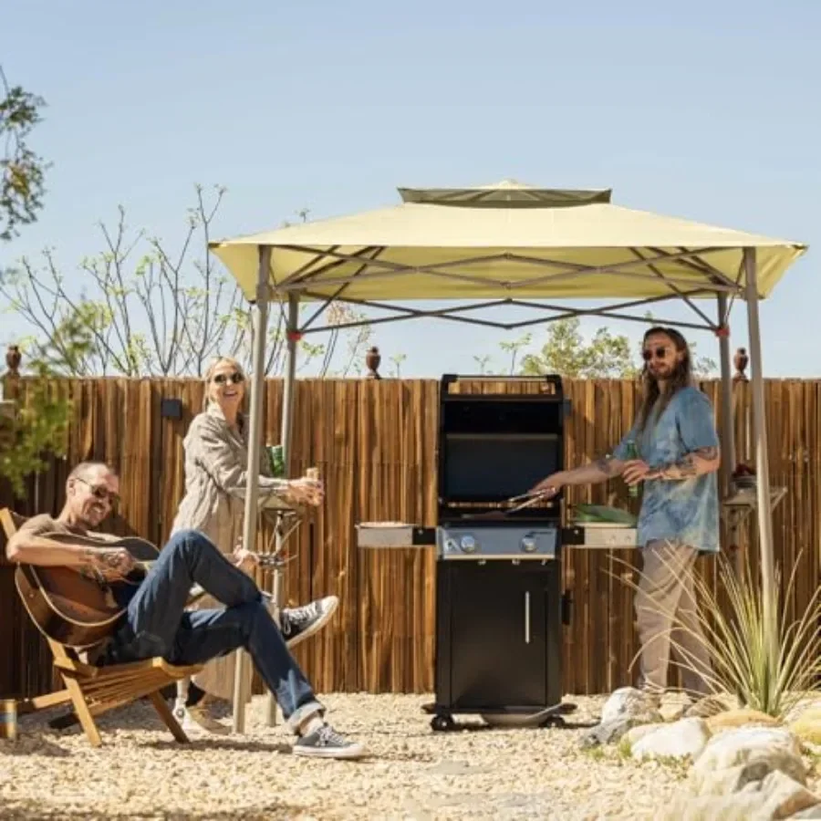 8x5 Grill Gazebo - Pop Up  for BBQ and Backyard Patio - Easy Outdoor Barbecue Shade Cover with Double Tier Vented Top 2 Side Sh