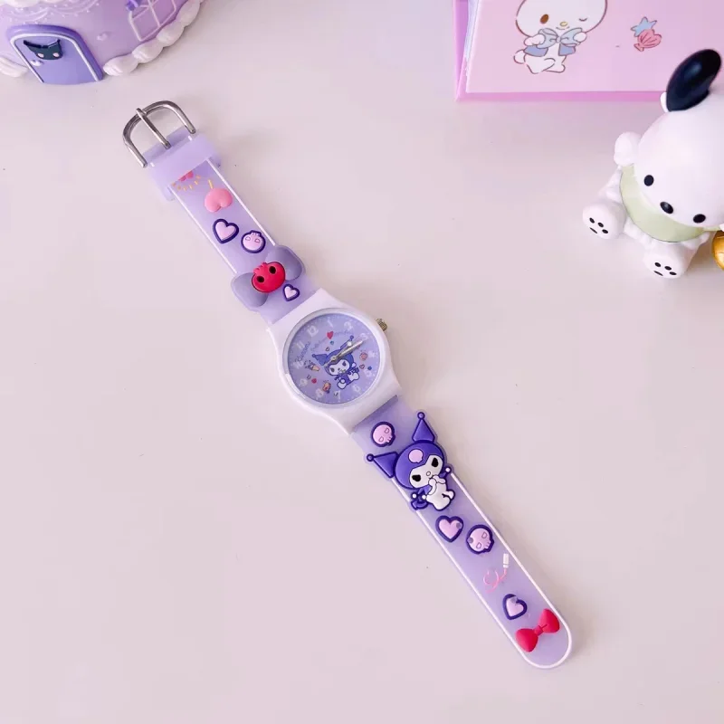 Sanrio 3D Pattern Child Wrist Watch Cinnamoro Hello Kitty Waterproof Quartz Watch Kuromi Cartoon Silica Gel Watchband Kids Gift