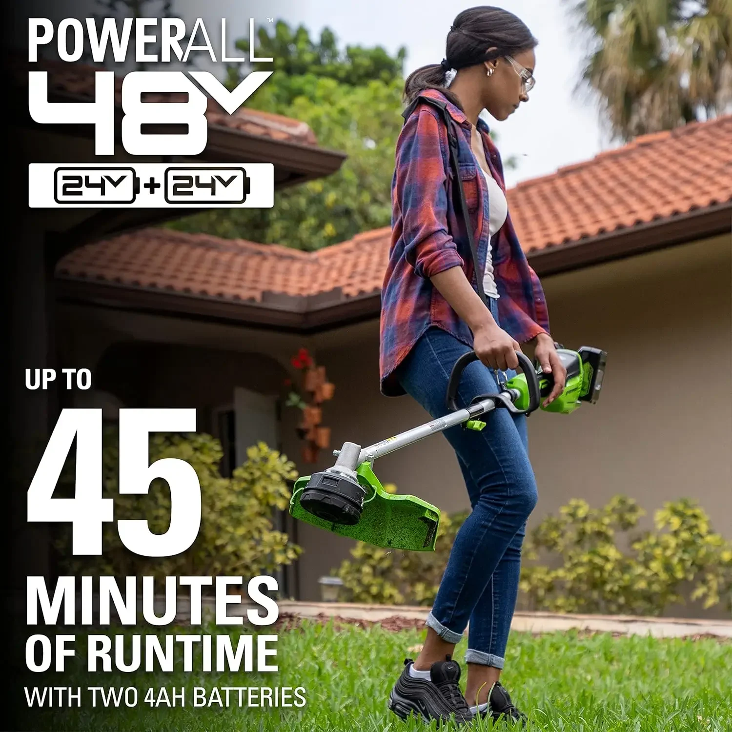 

48V (2 x 24V) 16" Brushless Cordless (Attachment Capable) String Trimmer, (2) 4.0Ah Batteries and Dual Port Rapid Charger