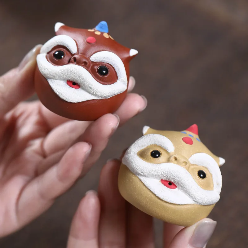 Purple Clay Tea Pet Lion Awakening Ornament Yuanbao Tang Lion Head Wealth-attracting National Style Incense Holder Tea Table