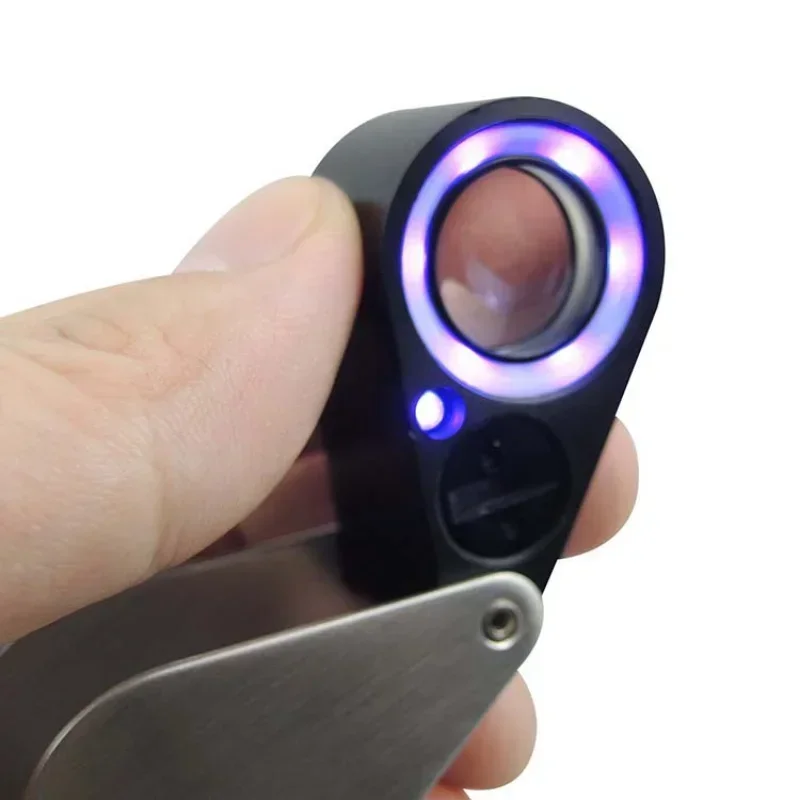 10X 20X 30X 40X Magnifier with 6 LEDs 7 UV Lights Jewelry Diamond Magnifying Glass Handheld Illuminated Folding Loupe Magnifier
