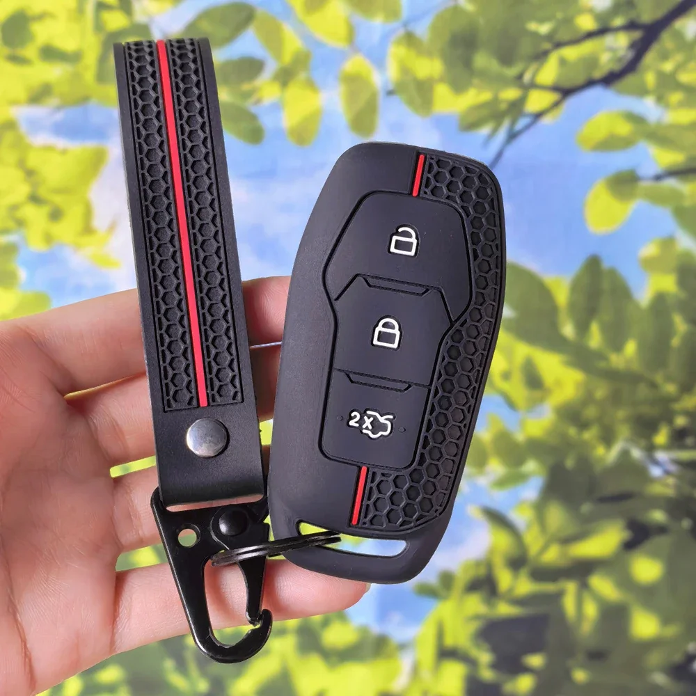 Silicone Fob Sleeve With Keychain for Ford Focus 3 4 ST Mondeo MK5 Mustang F‑150 Kuga MK3 4 Honeycomb Strip Key Guard