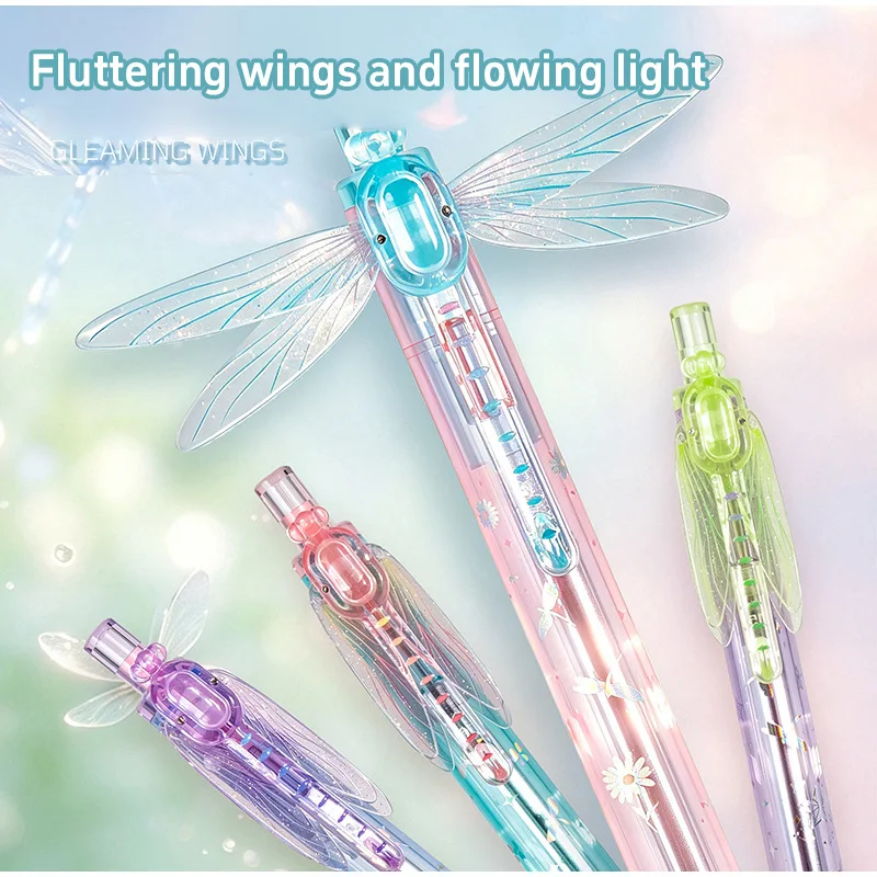 Dragonfly Fluttering Wings Click Pen Good-looking Flapping Wings Flowing Light Ballpoint Pen Students CS Black Pen Quick-dry Ink