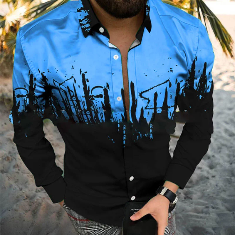 

2023 Men's Splash Printing Series Personalized Fashion Casual Party Soft and Comfortable Lapel Large Size Long Sleeve Shirt